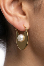 Çelik Yelpaze Formlu İnci Küpe 2